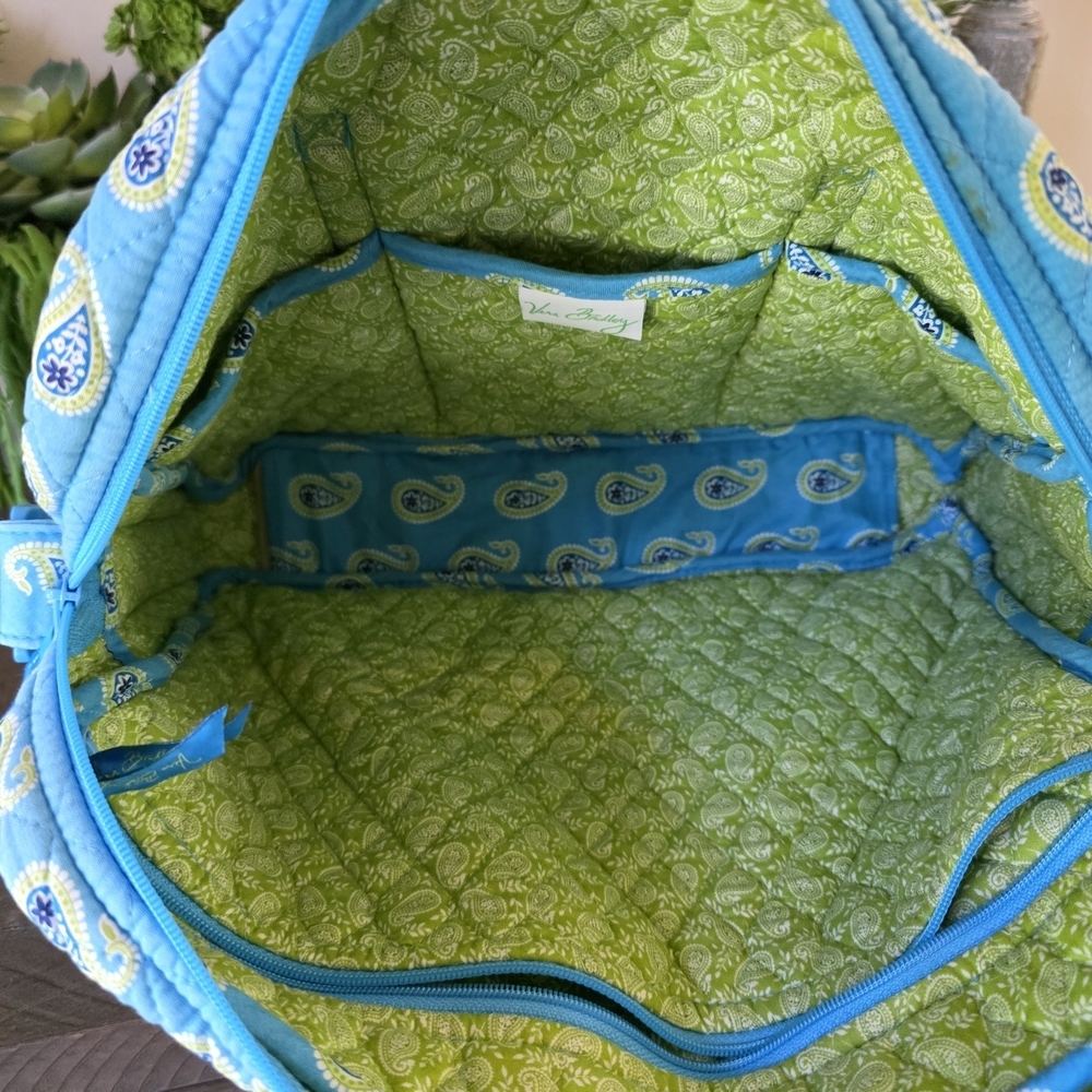 Vera Bradley Bermuda Blue Paisley Quilted Cotton Tote Messenger Laptop Bag - Picture 9 of 13